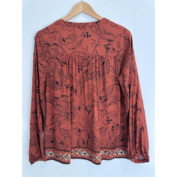 Christopher & Banks Womens Small Burnt Orange Floral Long Sleeve Button Blouse - Picture 2 of 7